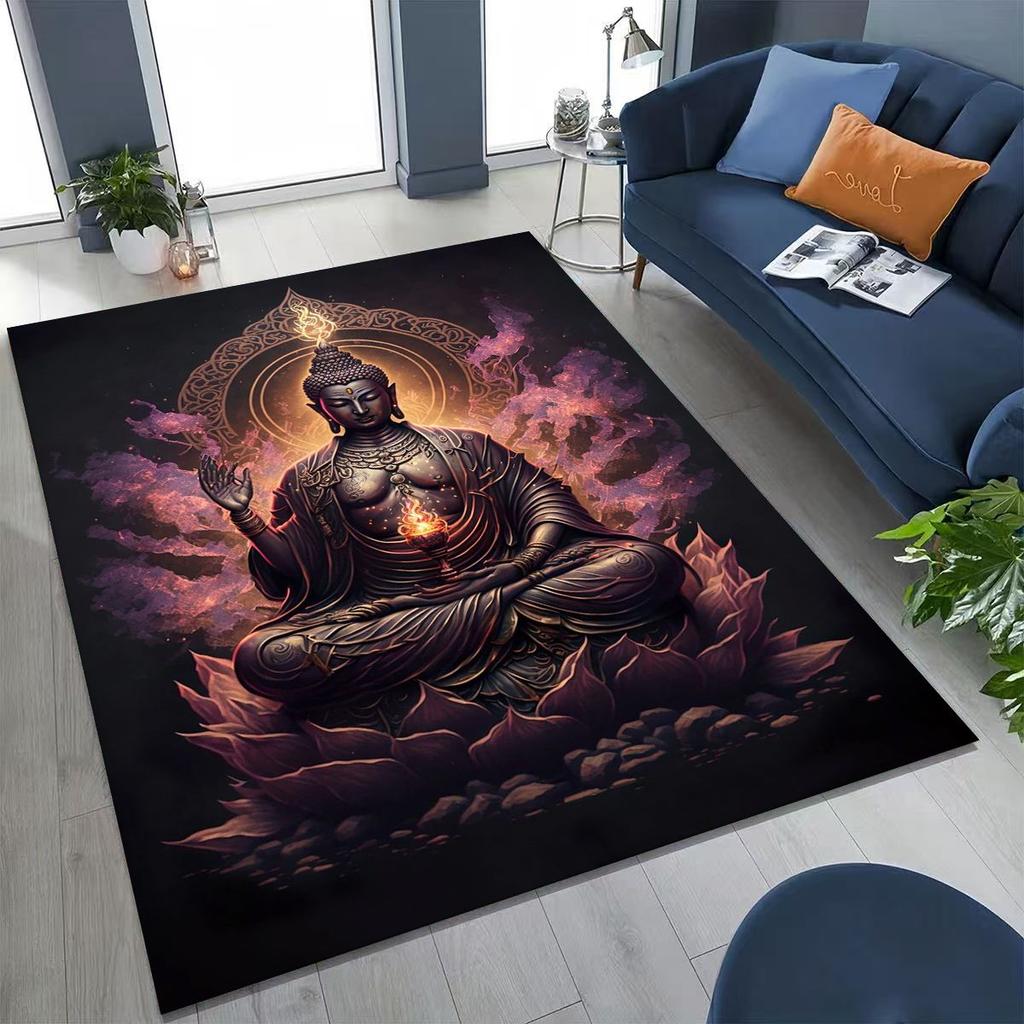 Věřící Slavnostní Buddha Šákjamuni Květinový Koberec do Ložnice Obývacího Pokoje Pohovka Domácí Rohožka Dekorace,Velká Dětská Hrací Protiskluzová Podložka na Podlahu Dárek