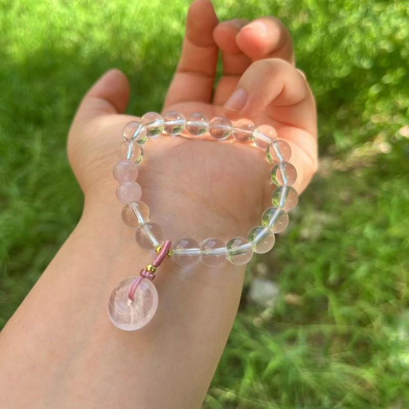 Natural White Quartz Crystal Bracelet With Pendant Handmade Minimalist Single Strand Women Friendship Gift