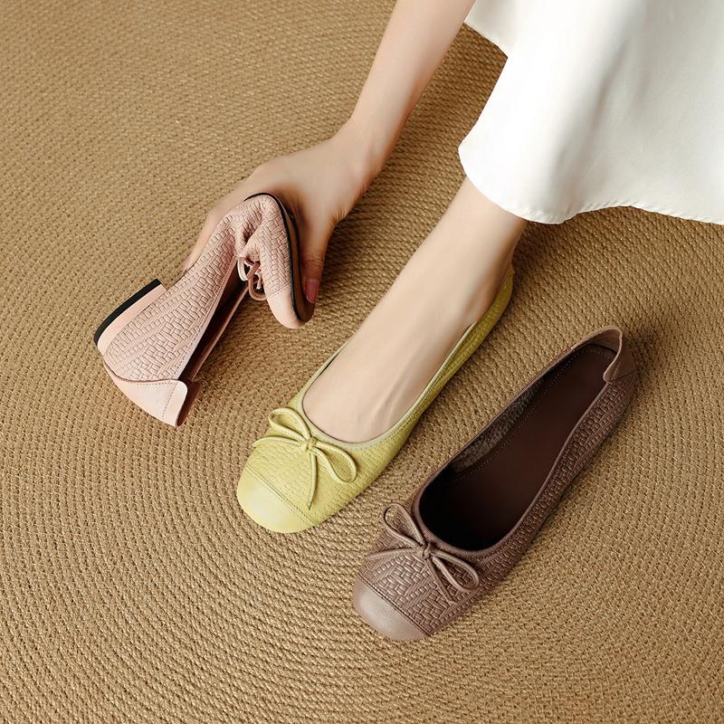 Fashion Women's New Genuine Leather Sheepskin Woven Small Fragrant Butterfly Bow Comfortable and Soft Low Order Shoes Ballet Dance Shoes
