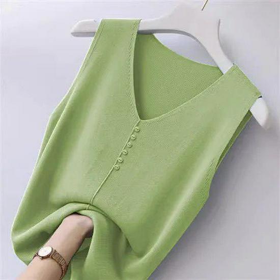 Ärmelloses Strickoberteil mit V-Ausschnitt und Knopfleiste für Damen