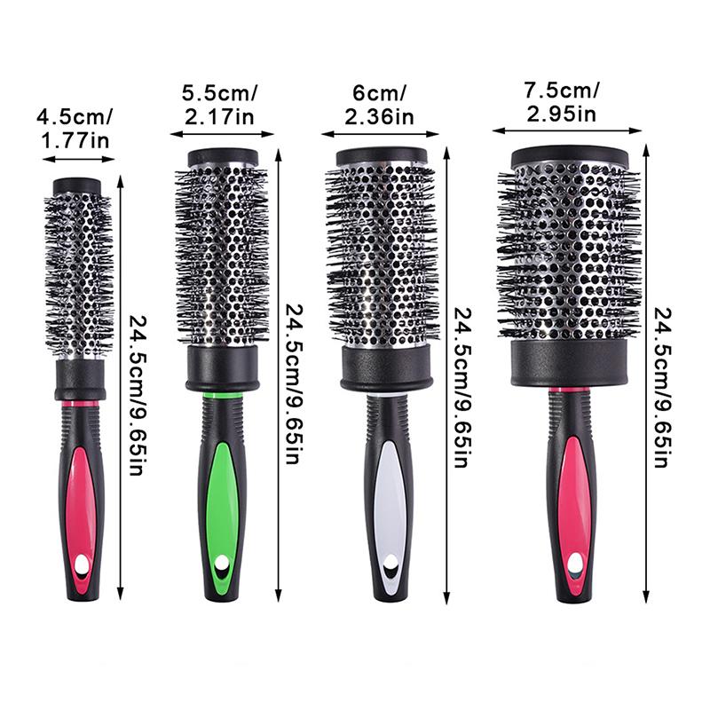 Runder Lockenwickler Kamm Haarstyling Nylonbürste Thermisches Aluminiumrohr Bürstenkopf für Frau Mann Haare föhnen und trocknen