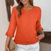 Women's Short-sleeved Round-neck Solid Color Tops Loose European And American Lace Sleeves Shirt