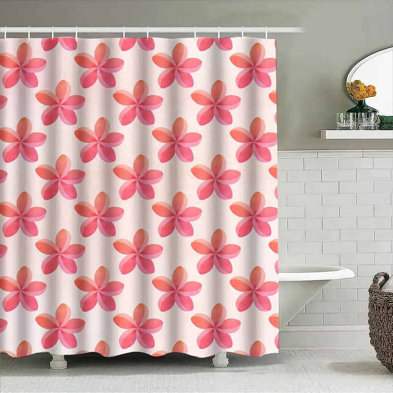 Floral Shower Curtain Pink Flowers Pattern Bath Rug Decor Home Waterproof Fabric Free Size (Set Of 1)
