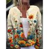 Cardigan Tricot Femme Col Rond Boutonnage Simple Imprimé Floral Manches Longues Vêtement d'Extérieur Décontracté