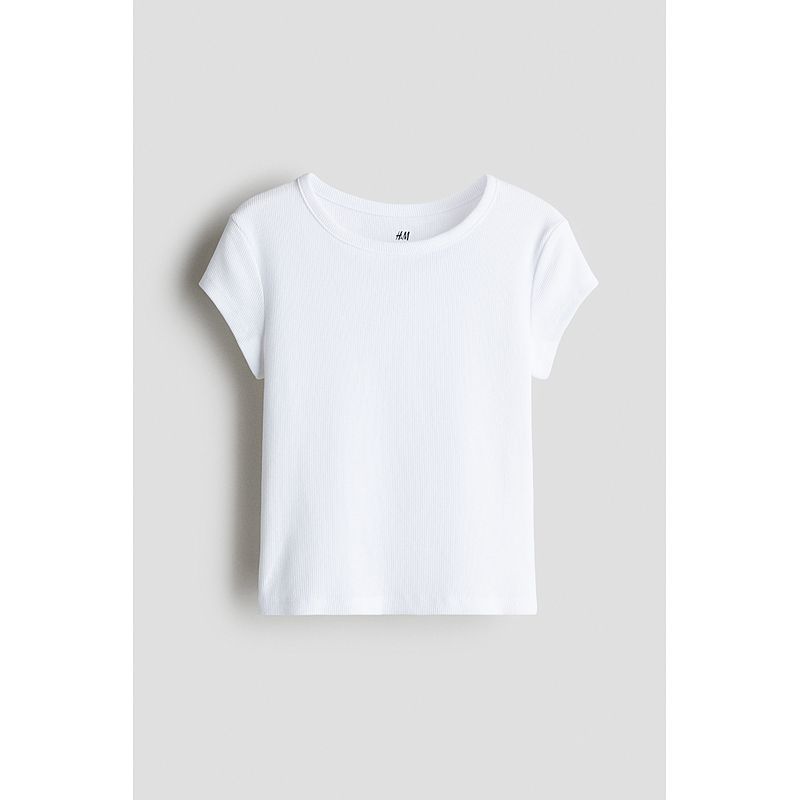 

HM Fall 2025 New Arrival Children s Clothing Girl Rib Cotton Tops 1292397 White 150/76(10-12Y)