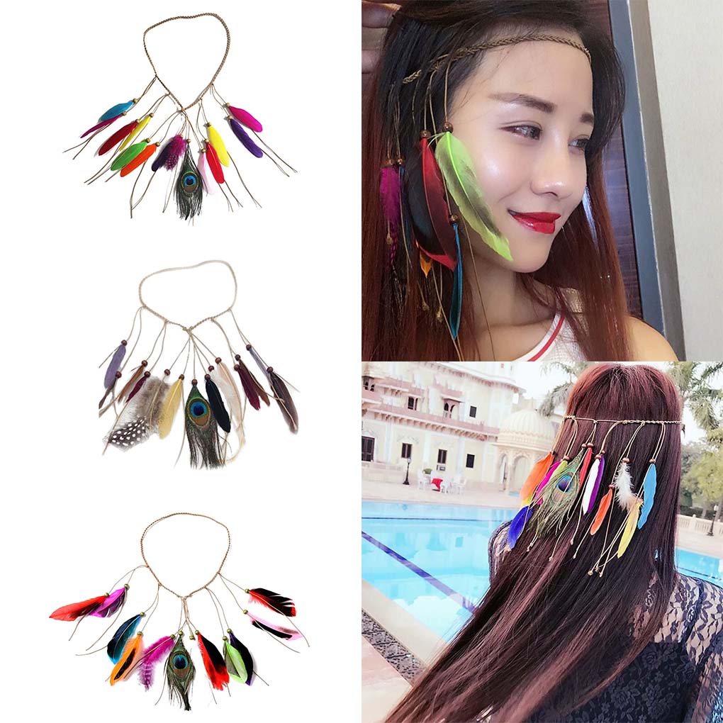 Indian Headband Bohemian Hairband Festival Headdress Boho Halloween Hair Hoop Cosplay Headpiece