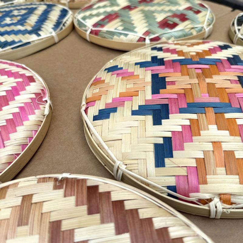 1PC Colorful Multipurpose Storage Basket Traditional Woven Handwoven Bamboo Decorative Flat Artistic 25cm