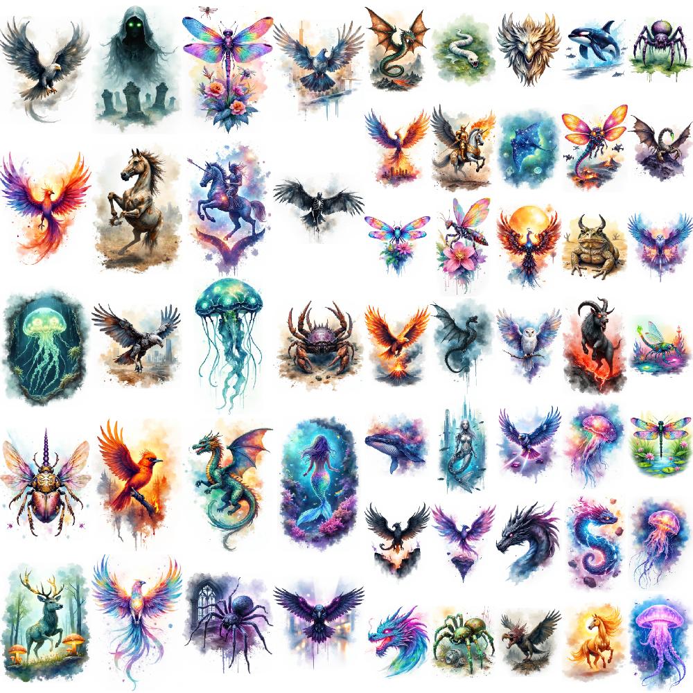 28pcs Temporary Tattoo Dragon Watercolor Unicorn Spider Waterproof Long-lasting Body Stickers Owl For Chest Shoulders Arms