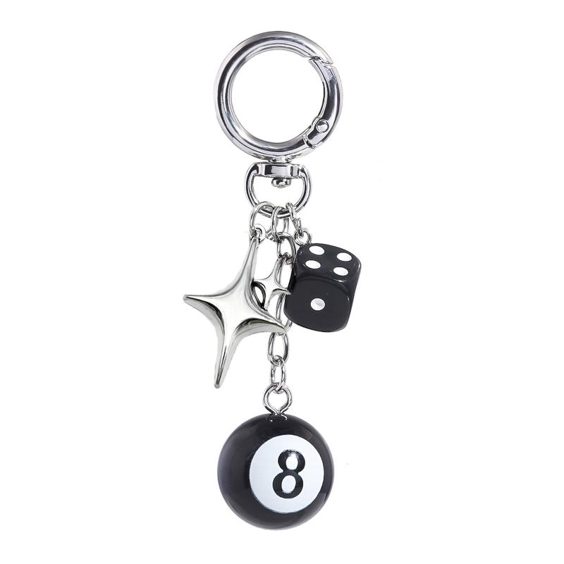 Hiphop Dice Billiards Keychain Y2K Black Dice No. 8 Starburst Pendant Bag Charms Hangings Punk Cool Ornament Accessories