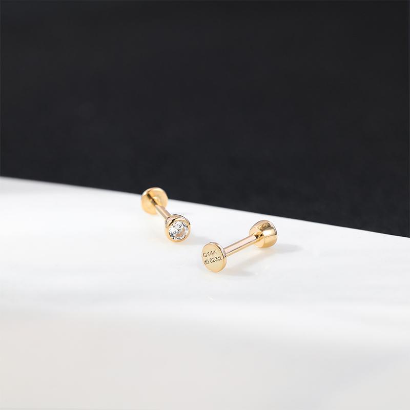14K Solid Gold Stud Earrings Real Gold Filled Flat Back Thread Threadless Labret Lip Cartilage Piercing Jewelry