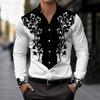 Trendy Men's Long-sleeve Button-up Shirt with Intricate Decorative Floral Patterns