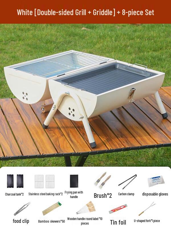 Portable Double-Sided BBQ Grill with Griddle
