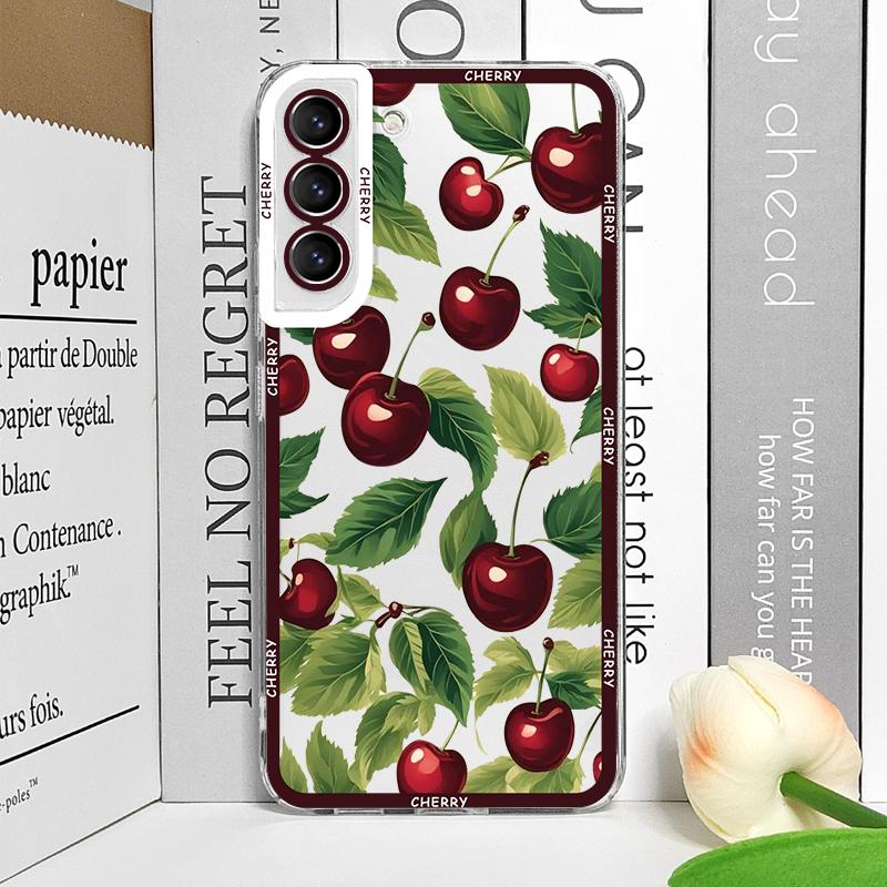 Stylish Butterfly Flower Red Cherry Phone Case for Samsung Galaxy S25 S25FE S24+ S23 Ultra S22 S21 S20 Plus S24 FE 5G Soft Cover
