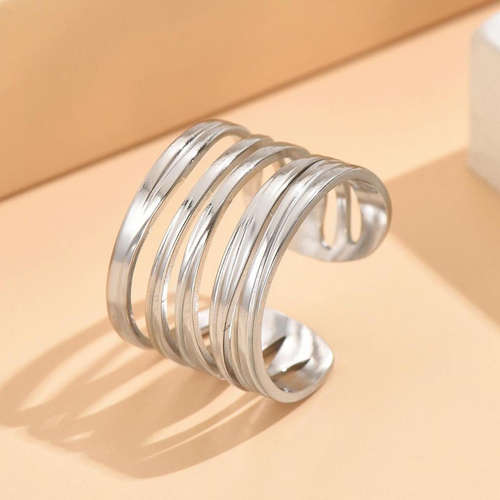 European & American Personalized Multi-layer Open Line Adjustable Stainless Steel Ring Jewelry