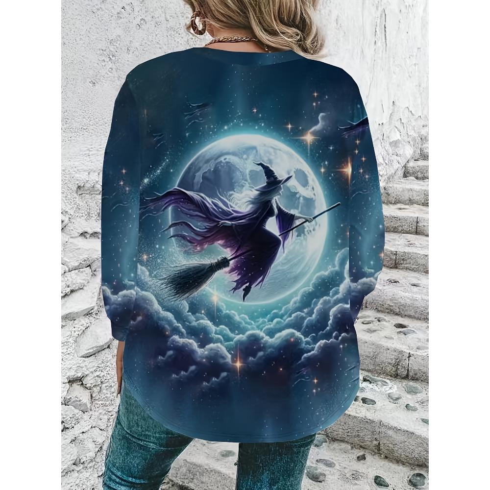 Plus Size, European and American Plus Size Women's Long Sleeve Halloween T-Shirt