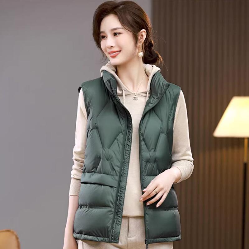 Down vest women's outer wear 2024 winter new fashion stand-up collar pressure glue to keep warm and thin mother trend back