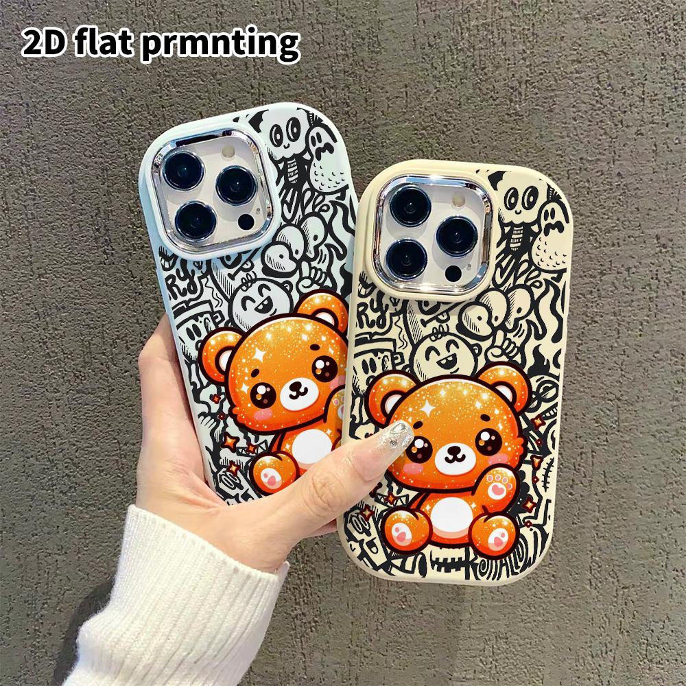 Phone Case: 2D flat design suitable for iPhone 18 17 16 15 14 13 Pro protective case, couple style, glitter little bear, Christmas and Halloween gifts
