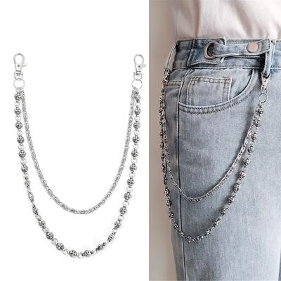 Streetwear Punk Arrojado Hip Hop Corrente de Jeans Unissex Acessório de Cintura de Camada Dupla Joias de Corpo Feitas à Mão para Mulheres Homens
