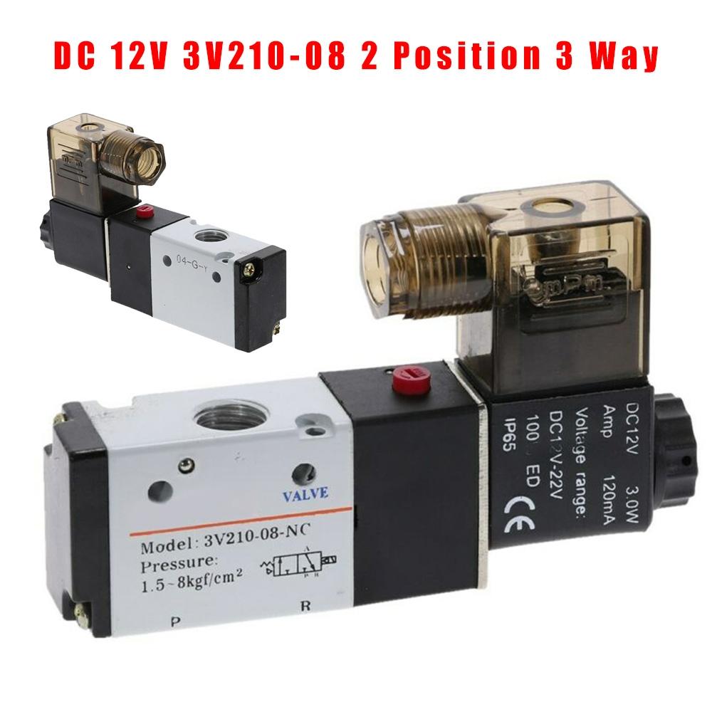 DC 12V 3V210-08 2 Position 3 Way 1/4 PT Air Pneumatic Solenoid Valve 0.15-0.8MPa
