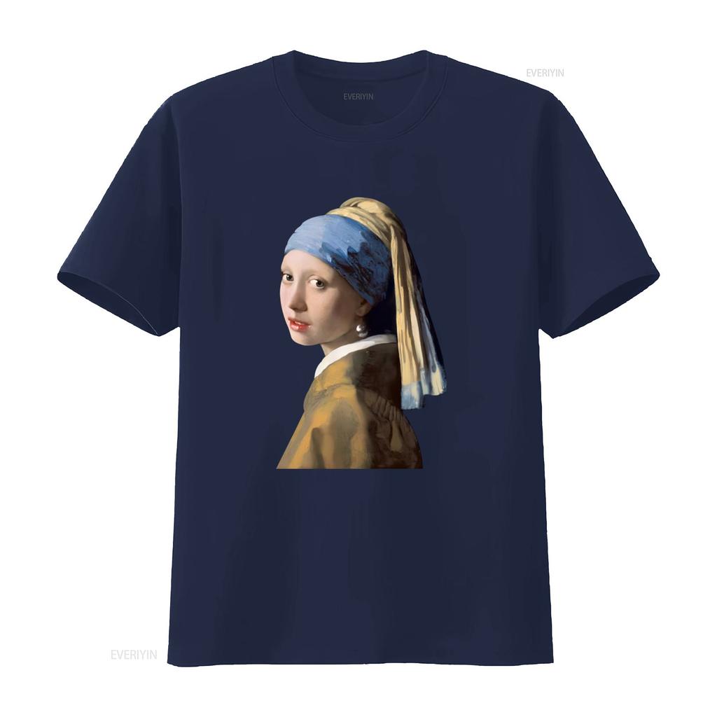 Girl With A Pearl Earring Art Print T Shirt For Unisex Fashionable And Unique Design Vintage Washed Slightly Stylish Homme