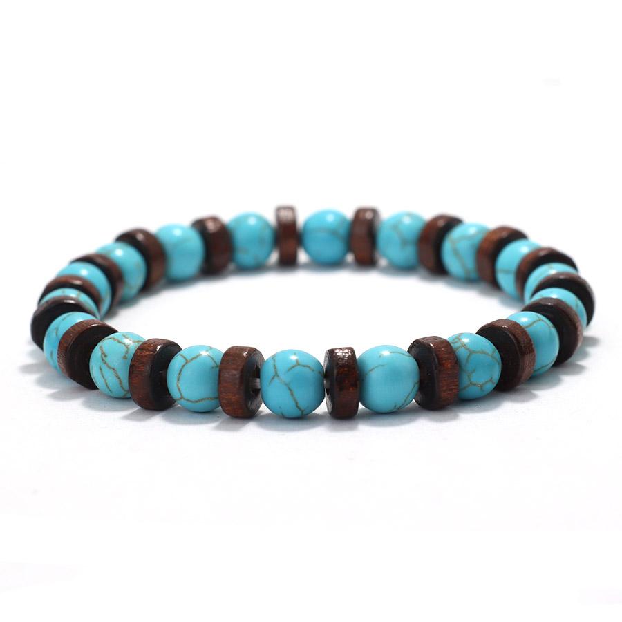 

Ретро мужские браслеты ручной работы из натуральной бирюзы с тигровым глазом и скорлупой кокоса, деревянные бусины, молитвенные повседневные аксессуары