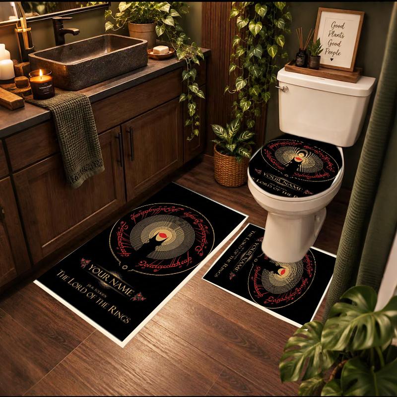 Lord Rings 3Pcs Personalized Customization Bathroom Mat Nonslip Floor Mat Set Toilet Lid Bathroom Mat Bathroom Absorbent Door Mat Decoration