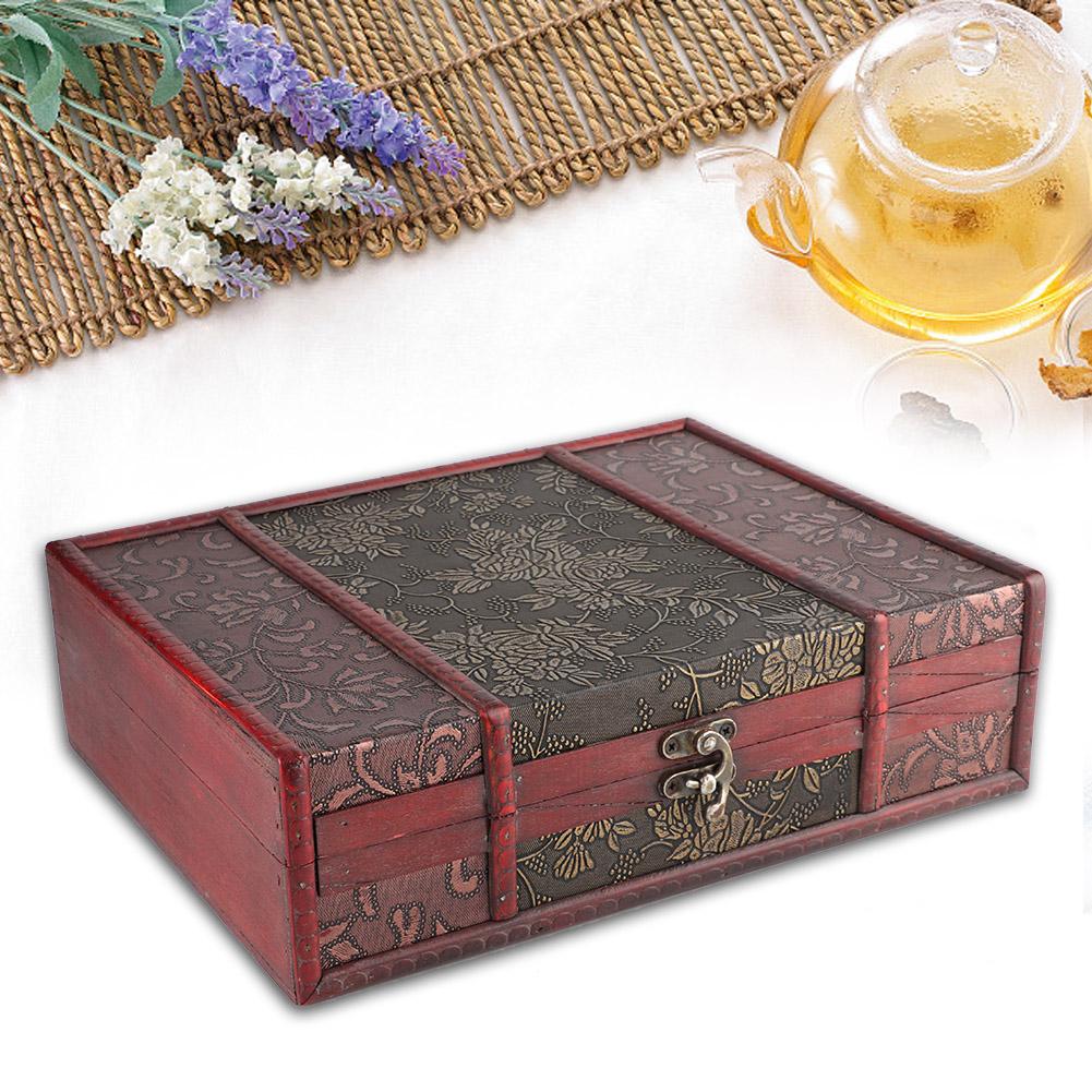 Handcrafted Desktop Wooden Vintage Jewelry Holder Storage Box Prop Decoration with Alloy Buckle