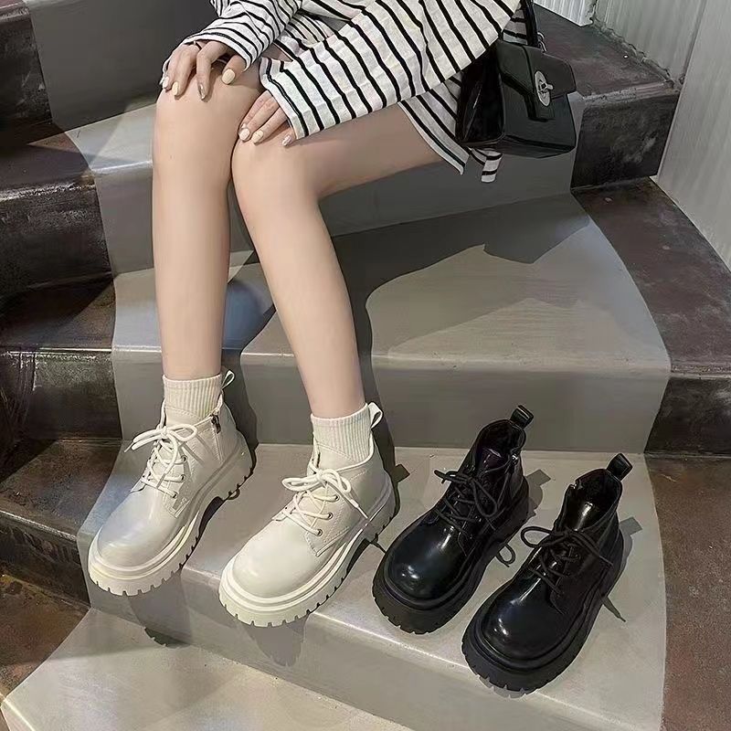 Popular thick-soled British style Martin boots women's velvet autumn and winter 2025 new thick-heeled fried street small cotton short boots