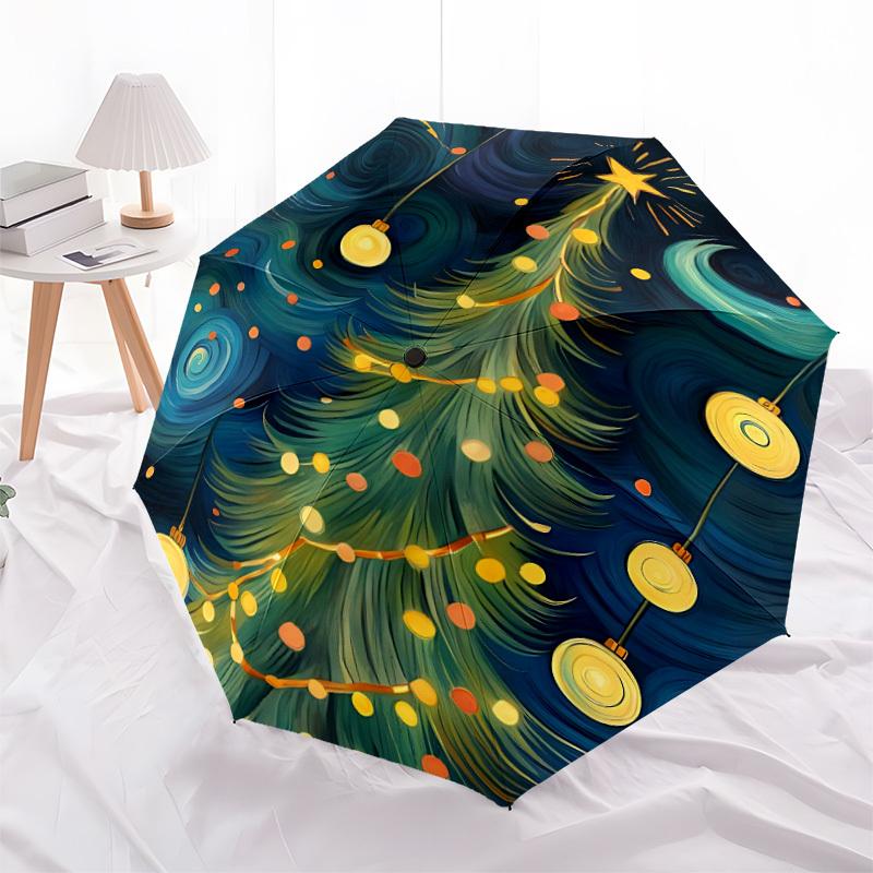 1pc Christmas Tree Automatic Folding Umbrella - Design, Durable Iron Frame for Travel, Outdoor, Beach Fashion Accessory a0920040