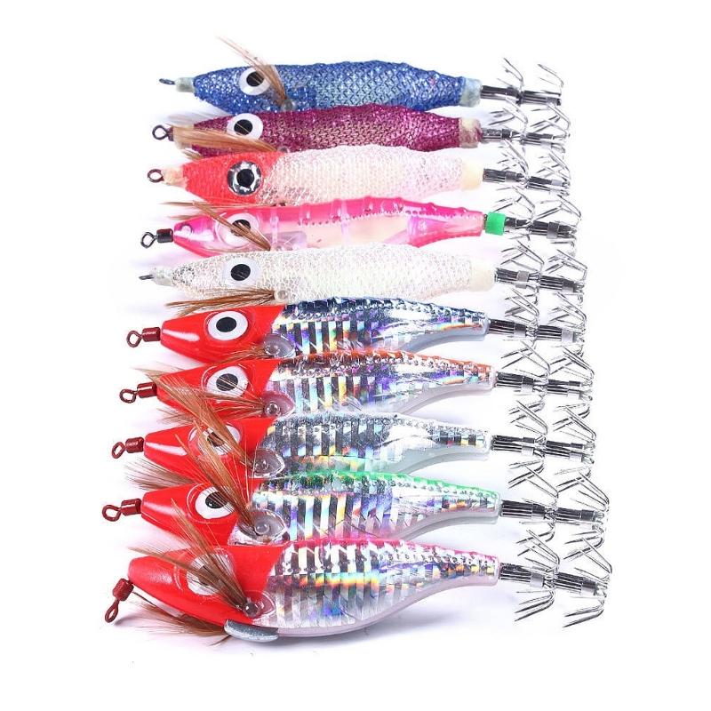 10Pcs Luminous Squid Jigs Lures Fishing Hard Fishing Lures Glow Squid Jig Hooks