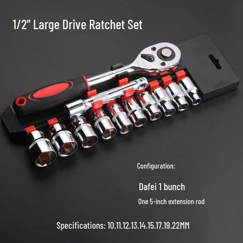 Ratchet Wrench and Socket Set with Extension Bars for Auto Repair