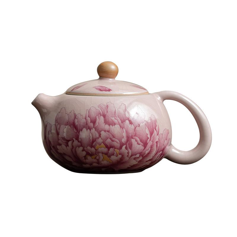 180ml Ru Kiln Xi Shi Pot Hand-painted Ceramics Teapots Peony Flower Tea Maker Water Kettle Chinese Teaware Supplies Gift Box