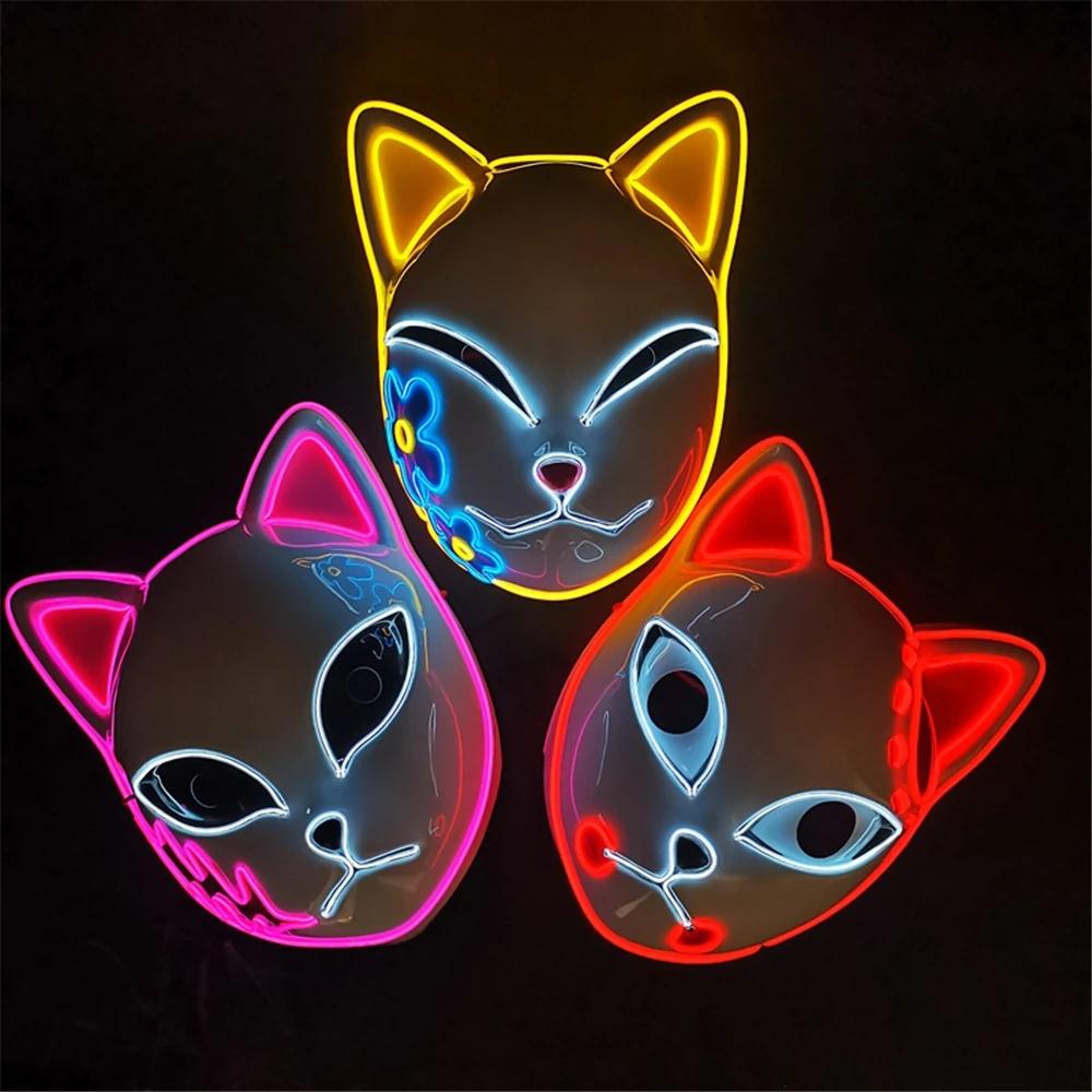 Halloween Cat Face Mask for Women Halloween Glow LED Masks Anime Cosplay Masks Halloween Christmas Party Lighting Cat Masks