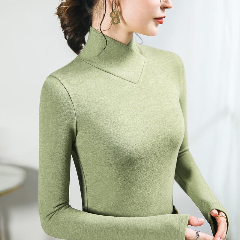 

Кашемировый шелк Немецкий бархат воротник базовая рубашка для женской осени и зимы новая женская одежда с бархатным подогревом и теплый топ внутри XXXL зелёный