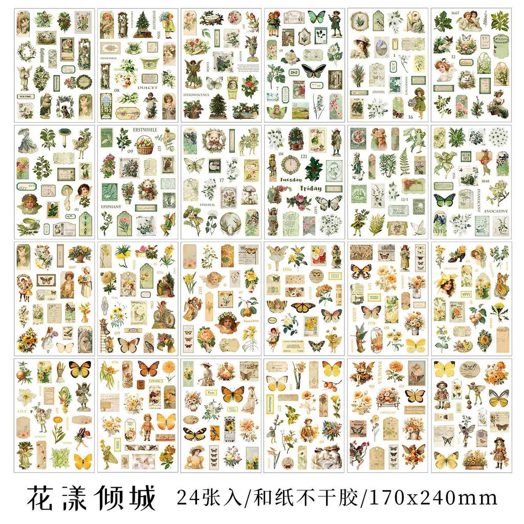 24 pcs Large size Vintage Stickers book Adhesive Diy Hand Account Diary Album Scrapbooking Junk Journal Supplies