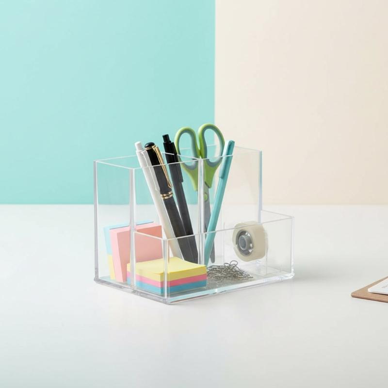 Clear Acrylic Vanity Organiser 3 Compartment Pencil Cup Cosmetic Storage Box For Bathroom Bedroom Countertop Cabinet