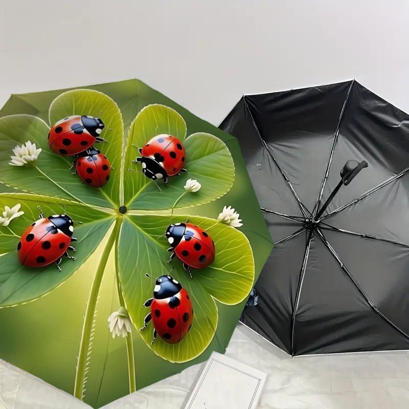 1pc ladybugs clover Automatic Open/Close Umbrella with Windproof, 8-Rib Sturdy Canopy, Durable Ribs, Fashionable Design1131A