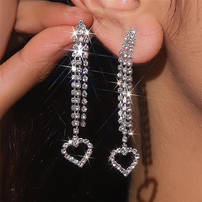 Exquisite Luxus Glänzende Strass Lange Ohrringe Weibliche Nischen Design Liebe Ohrringe Hochwertige Ohrringe 1 Paar