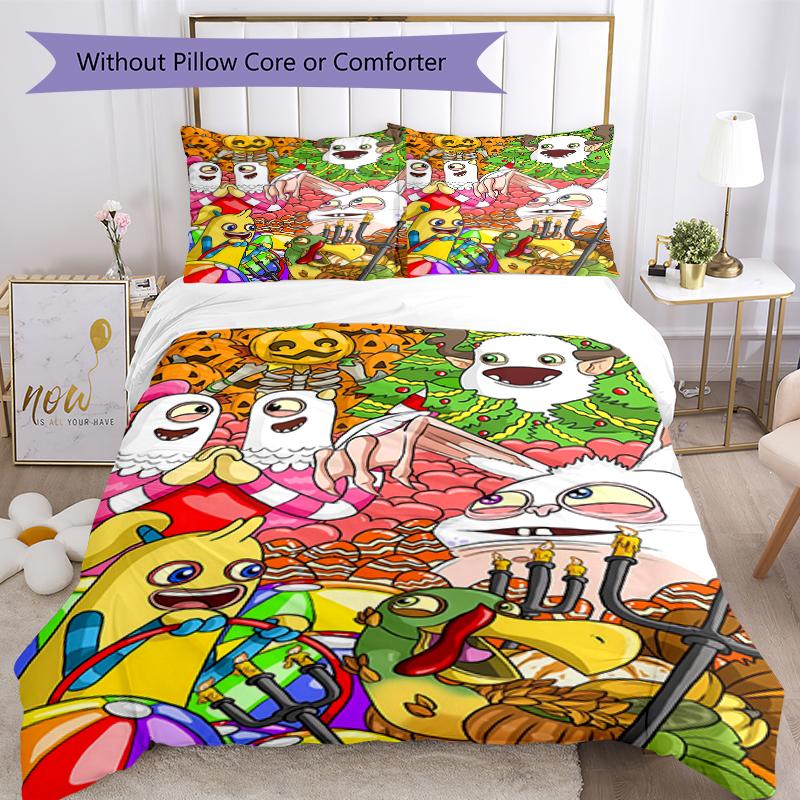 3pcs My Singing Monsters1 Pattern Bedding Set Duvet Cover Set Includes Duvet Cover &pillowcases, Perfect All Season Bedroom Decoration & Gift