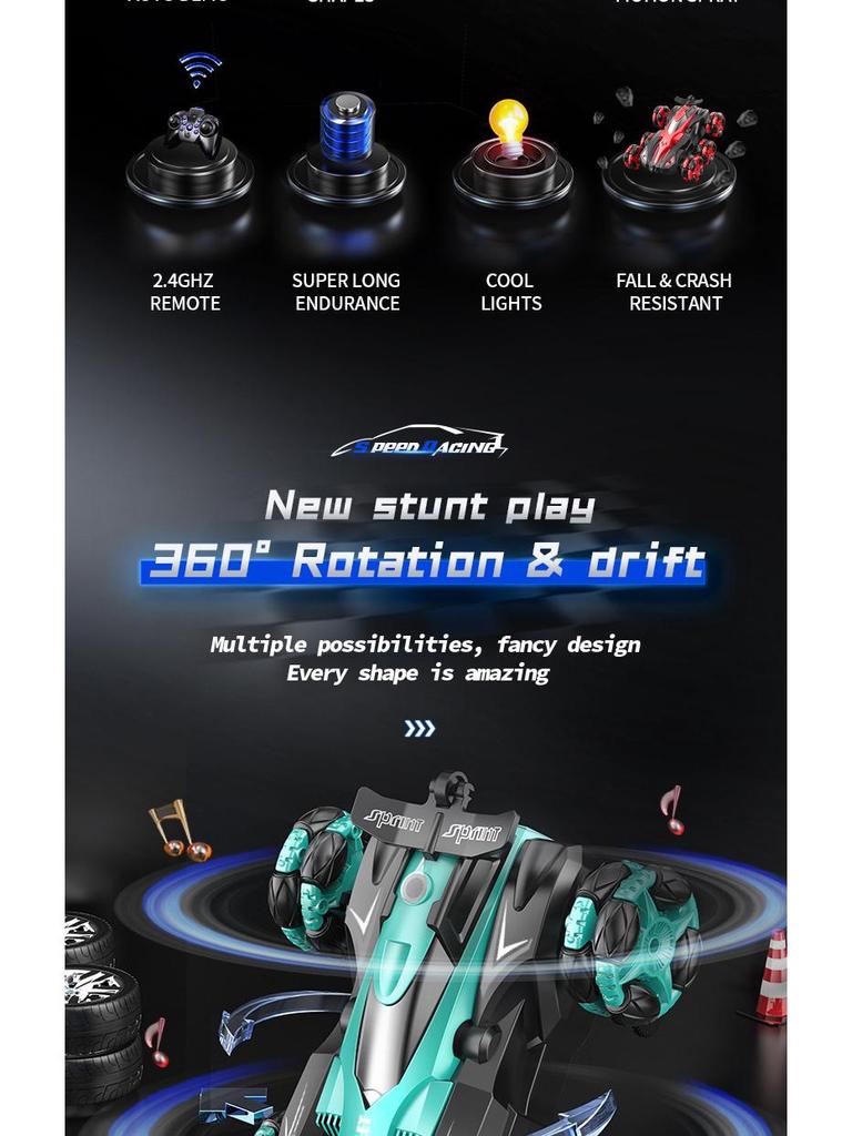 Six-Wheel Drift Stunt Remote Control Car with Music and Spray Effects – 2.4G Off-Road Climbing Vehicle Toy