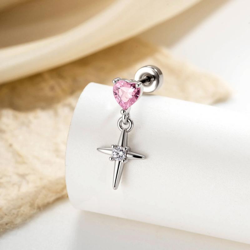 Sparkling Cross and Heart Stud Earrings - Fresh, Lively, and Fashionably Niche Design розовый