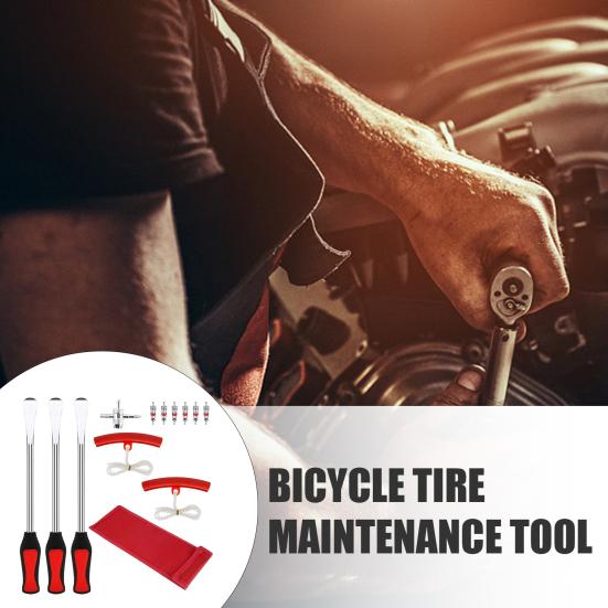 Car Tire Removal Tool Carbon Steel Spoons Set, Tools Include 3 Pieces Spoons, 2 Rim Industrial Grade Pry Protector, 1 Piece Wrench, 6 Valve