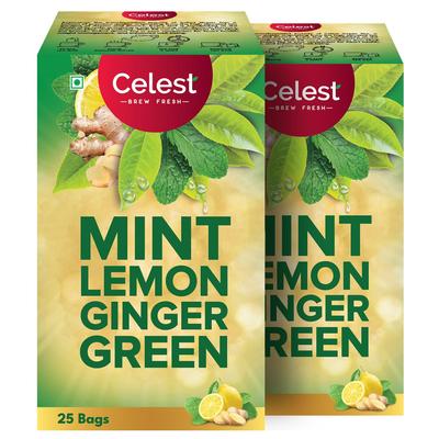 Celest Green Tea Ginger Mint Lemon | 25 Tea Bags X  Pack of 2 | Refreshing Weight Management Beverage