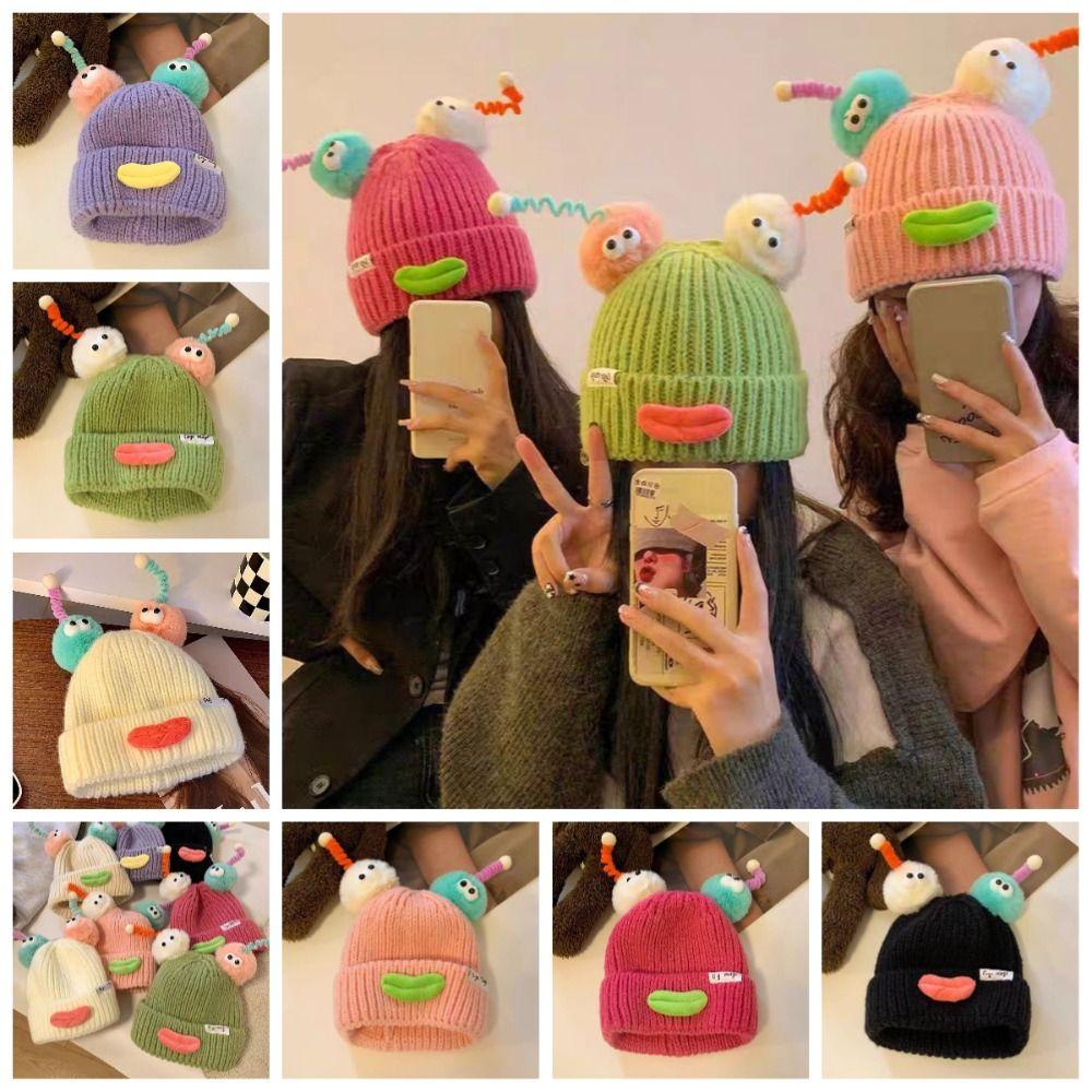 Candy Color Cartoon Knitting Hat Soft Winter Warm Cap Plush Pullover Hats Autumn and Winter