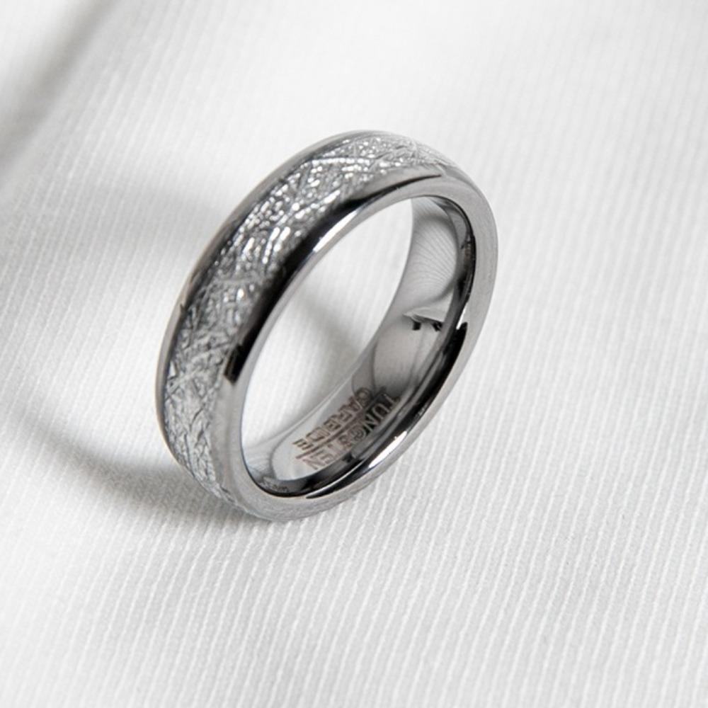 4mm 6mm Wide Frost Pattern Meteorite Wire Tungsten Steel Gold Sphere Ring