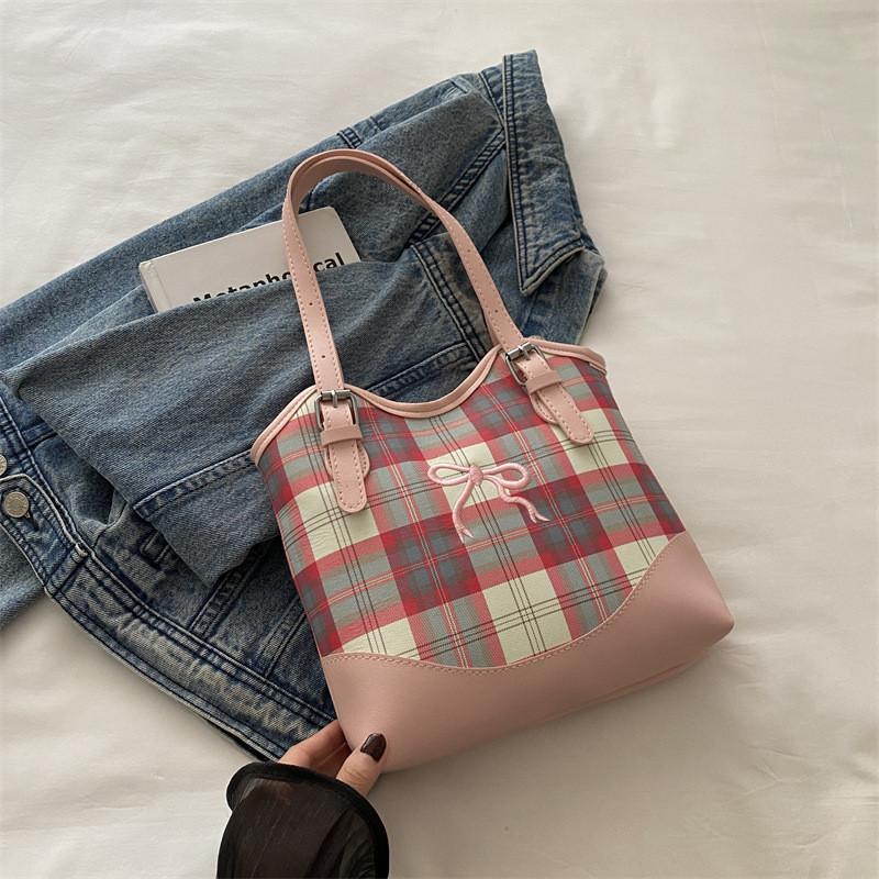Chic Korean Style Plaid Women's Tote Bag For Summer 2024 Perfect For Everyday Use