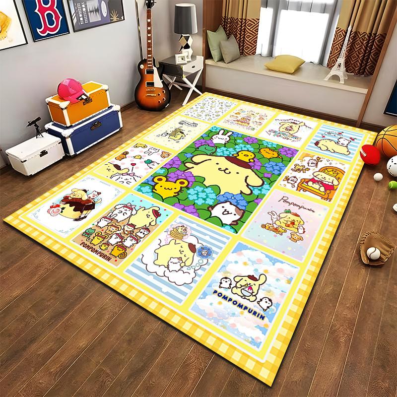 Cute Cartoon Pattern Carpet with Yellow Border for Living Room Decor Suitable for use as an anti-slip for living room bedroom sofas