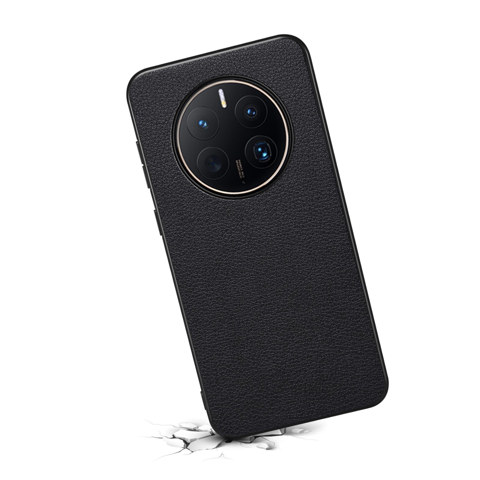 

For Huawei Mate 50 Pro 4G Case Leather Coated PC+TPU Protective Phone Cover Black