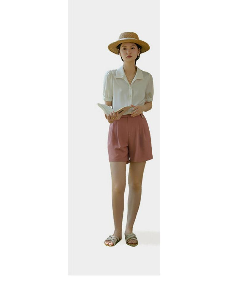 Petite High-Grade Satin Chiffon Short-Sleeve White Shirt for Women - Early Autumn Commuting Interview Top