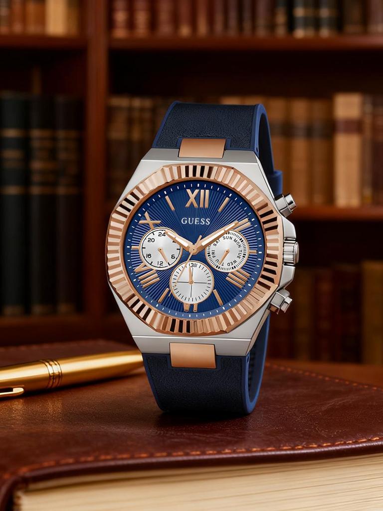 Schwarze Lederuhr, dezente Luxusuhr für den Vatertag